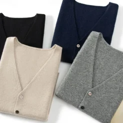 Men's 100% Cashmere Cardigan Vest Knit Button Up V Neck Knitwear Elegant School Formal Clothing Apparel Spring Fall Black Navy Blue S M L
