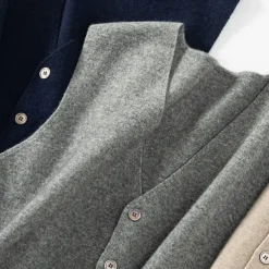 Men's 100% Cashmere Cardigan Vest Knit Button Up V Neck Knitwear Elegant School Formal Clothing Apparel Spring Fall Black Navy Blue S M L