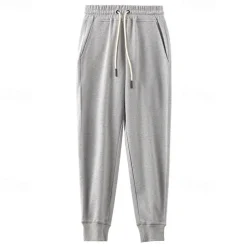 Men's 100% Cotton Athletic Pants Active Pants Active Joggers Solid Color Full Length Outdoor Home Sports Outdoor Sports Fashion Gray Green Black Micro-elastic