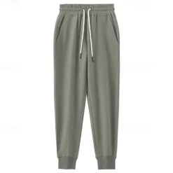 Men's 100% Cotton Athletic Pants Active Pants Active Joggers Solid Color Full Length Outdoor Home Sports Outdoor Sports Fashion Gray Green Black Micro-elastic