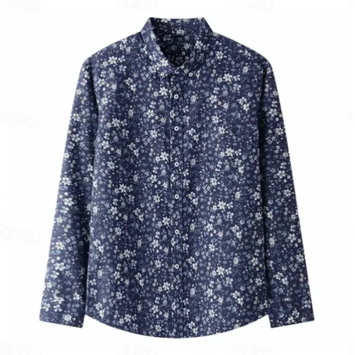Men's 100% Cotton Floral Vine Shirt Oxford Shirt Long Sleeve Vintage Hawaiian Artistic School Performance Wedding Summer Spring Fall Button Down Collar Green Dark Blue Apricot