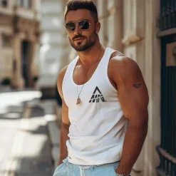 Men's 100% Cotton Graphic T shirt Letter Fashion Outdoor Casual Tee Undershirt Tee Top Street Casual Daily T shirt White Blue Sleeveless Crew Neck Shirt Spring & Summer Clothing Apparel