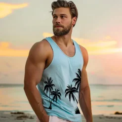 Men's 100% Cotton Graphic Tank Top Conch Fashion Outdoor Casual 3D Print Vest Top Undershirt Street Casual Daily T shirt White Blue Sleeveless Crew Neck Shirt Spring & Summer Clothing Apparel