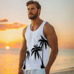 Men's 100% Cotton Graphic Tank Top Conch Fashion Outdoor Casual 3D Print Vest Top Undershirt Street Casual Daily T shirt White Blue Sleeveless Crew Neck Shirt Spring & Summer Clothing Apparel