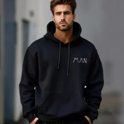 Men's Cotton Hoodie Pullover Basic Fashion Daily Casual Hoodies Letter Black Long Sleeve Holiday Vacation Streetwear Hooded Spring & Fall Clothing Apparel Designer