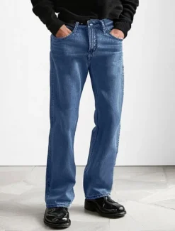Men's 100% Cotton Jeans Solid Color Full Length Outdoor Casual Daily Vintage Fashion Blue Light Blue Micro-elastic