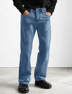Men's 100% Cotton Jeans Solid Color Full Length Outdoor Casual Daily Vintage Fashion Blue Light Blue Micro-elastic