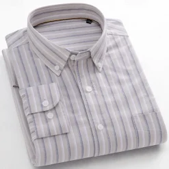 Men's 100% Cotton Oxford Shirt grey blue Light Green Pink Purple Long Sleeve Striped Button Down Collar School Wedding Buttons Clothing Apparel Neutral Fashion Daily