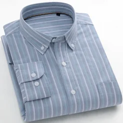 Men's 100% Cotton Oxford Shirt grey blue Light Green Pink Purple Long Sleeve Striped Button Down Collar School Wedding Buttons Clothing Apparel Neutral Fashion Daily