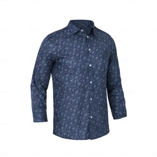 Men's 100% Cotton Paisley Shirt Button Down Shirt Casual Shirt Long Sleeve Vintage Hawaiian Artistic School Performance Wedding Spring Fall Turndown Button Up Navy Blue