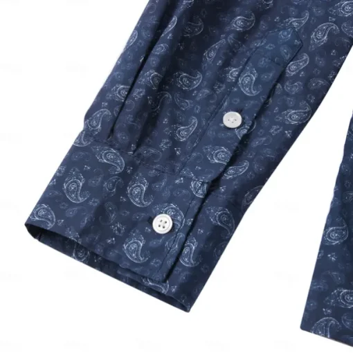 Men's 100% Cotton Paisley Shirt Button Down Shirt Casual Shirt Long Sleeve Vintage Hawaiian Artistic School Performance Wedding Spring Fall Turndown Button Up Navy Blue