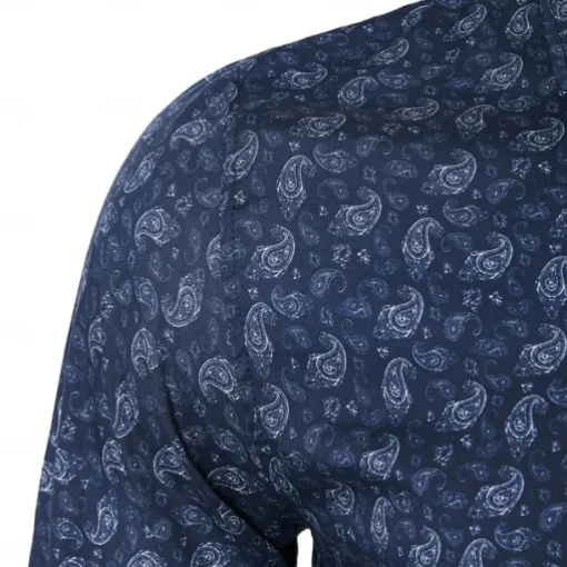Men's 100% Cotton Paisley Shirt Button Down Shirt Casual Shirt Long Sleeve Vintage Hawaiian Artistic School Performance Wedding Spring Fall Turndown Button Up Navy Blue