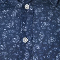 Men's 100% Cotton Paisley Shirt Button Down Shirt Casual Shirt Long Sleeve Vintage Hawaiian Artistic School Performance Wedding Spring Fall Turndown Button Up Navy Blue