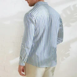 Men's 100% Cotton Shirt Summer Shirt Button Up Shirt Casual Shirt Black Blue Long Sleeve Stripes Lapel Daily Wear Vacation Clothing Apparel Cotton Fashion Hawaiian Casual