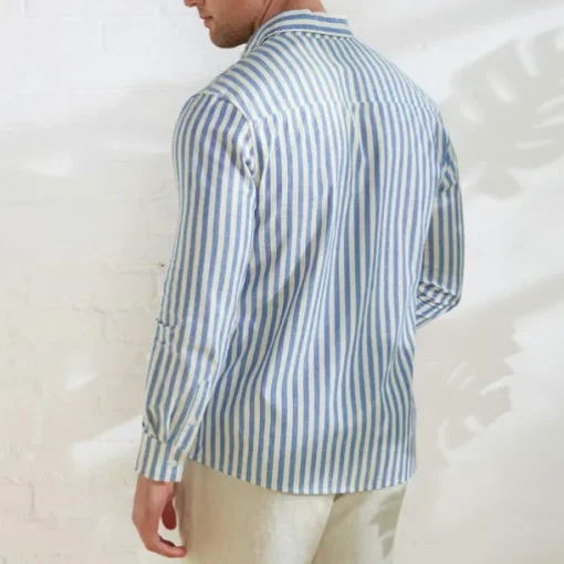 Men's 100% Cotton Shirt Summer Shirt Button Up Shirt Casual Shirt Black Blue Long Sleeve Stripes Lapel Daily Wear Vacation Clothing Apparel Cotton Fashion Hawaiian Casual