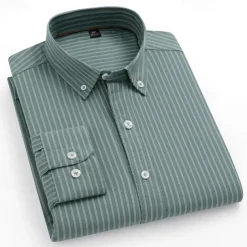 Men's 100% Cotton Striped Oxford Shirt Black Blue Green Light Grey Long Sleeve Shirt Collar School Wedding Clothing Apparel Vacation Vintage Neutral Fashion