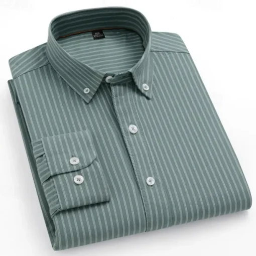 Men's 100% Cotton Striped Oxford Shirt Black Blue Green Light Grey Long Sleeve Shirt Collar School Wedding Clothing Apparel Vacation Vintage Neutral Fashion
