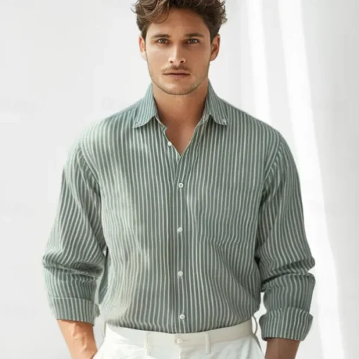 Men's 100% Cotton Striped Oxford Shirt Black Blue Green Light Grey Long Sleeve Shirt Collar School Wedding Clothing Apparel Vacation Vintage Neutral Fashion