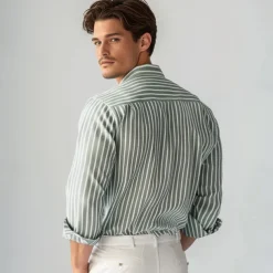 Men's 100% Cotton Striped Oxford Shirt Black Blue Green Light Grey Long Sleeve Shirt Collar School Wedding Clothing Apparel Vacation Vintage Neutral Fashion