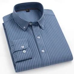 Men's 100% Cotton Striped Oxford Shirt Black Blue Green Light Grey Long Sleeve Shirt Collar School Wedding Clothing Apparel Vacation Vintage Neutral Fashion
