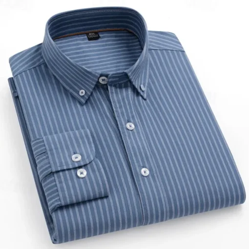 Men's 100% Cotton Striped Oxford Shirt Black Blue Green Light Grey Long Sleeve Shirt Collar School Wedding Clothing Apparel Vacation Vintage Neutral Fashion