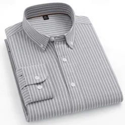 Men's 100% Cotton Striped Oxford Shirt Black Blue Green Light Grey Long Sleeve Shirt Collar School Wedding Clothing Apparel Vacation Vintage Neutral Fashion