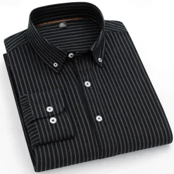 Men's 100% Cotton Striped Oxford Shirt Black Blue Green Light Grey Long Sleeve Shirt Collar School Wedding Clothing Apparel Vacation Vintage Neutral Fashion
