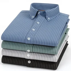Men's 100% Cotton Striped Oxford Shirt Black Blue Green Light Grey Long Sleeve Shirt Collar School Wedding Clothing Apparel Vacation Vintage Neutral Fashion