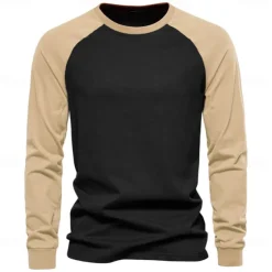 Men's 100% Cotton T shirt Crew Neck School Training Long Sleeve Color Block Clothing Apparel Warm Vacation Neutral Fashion