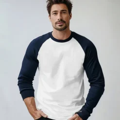 Men's 100% Cotton T shirt Crew Neck School Training Long Sleeve Color Block Clothing Apparel Warm Vacation Neutral Fashion