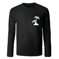 Men's 100% Cotton T Shirt Palm Tree Crew Neck Graphic Print Training Outdoor Long Sleeve Crewneck Clothing Apparel Elegant Warm Vacation Vintage