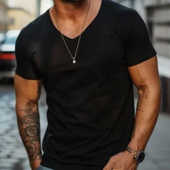 Men's 100% Cotton T shirt Tee Tee Top Plain V Neck Street Vacation Short Sleeves Clothing Apparel Fashion Designer Classic