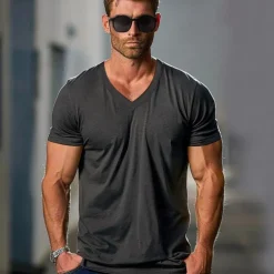 Men's 100% Cotton T shirt Tee Tee Top Plain V Neck Street Vacation Short Sleeves Clothing Apparel 100% Cotton Fashion Designer Classic