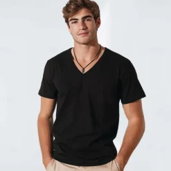 Men's 100% Cotton T shirt Tee Tee Top Plain V Neck Street Vacation Short Sleeves Clothing Apparel 100% Cotton Fashion Designer Classic