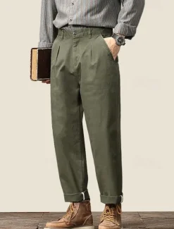 Men's 100% Cotton Tapered Carrot Chinos Pants Pocket Solid Color Full Length Outdoor Vacation Party Vacation Vintage Light Khaki Black Micro-elastic