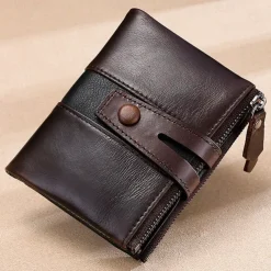 Men's 100% Cowhide Leather Zipper Wallet RFID Blocking ID Card Holder Coin Purse