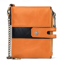 Men's 100% Cowhide Leather Zipper Wallet RFID Blocking ID Card Holder Coin Purse