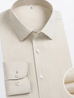 Men's 100% Linen Shirt wash-and-wear no-iron Blue Army Green Beige Long Sleeve Solid Color Rolled collar Outdoor Causal Buttons Clothing Apparel Daily Casual Daily Leisure