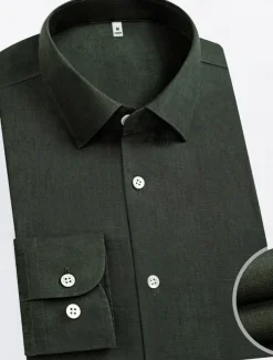 Men's 100% Linen Shirt wash-and-wear no-iron Blue Army Green Beige Long Sleeve Solid Color Rolled collar Outdoor Causal Buttons Clothing Apparel Daily Casual Daily Leisure