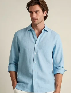 Men's 100% Linen Shirt wash-and-wear no-iron Blue Army Green Beige Long Sleeve Solid Color Rolled collar Outdoor Causal Buttons Clothing Apparel Daily Casual Daily Leisure