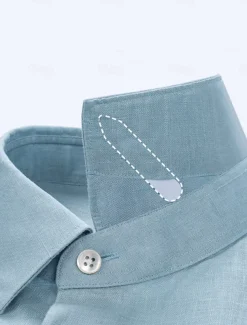Men's 100% Linen Shirt wash-and-wear no-iron Blue Army Green Beige Long Sleeve Solid Color Rolled collar Outdoor Causal Buttons Clothing Apparel Daily Casual Daily Leisure