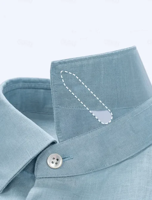 Men's 100% Linen Shirt wash-and-wear no-iron Blue Army Green Beige Long Sleeve Solid Color Rolled collar Outdoor Causal Buttons Clothing Apparel Daily Casual Daily Leisure