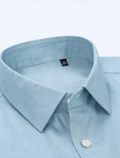 Men's 100% Linen Shirt wash-and-wear no-iron Blue Army Green Beige Long Sleeve Solid Color Rolled collar Outdoor Causal Buttons Clothing Apparel Daily Casual Daily Leisure