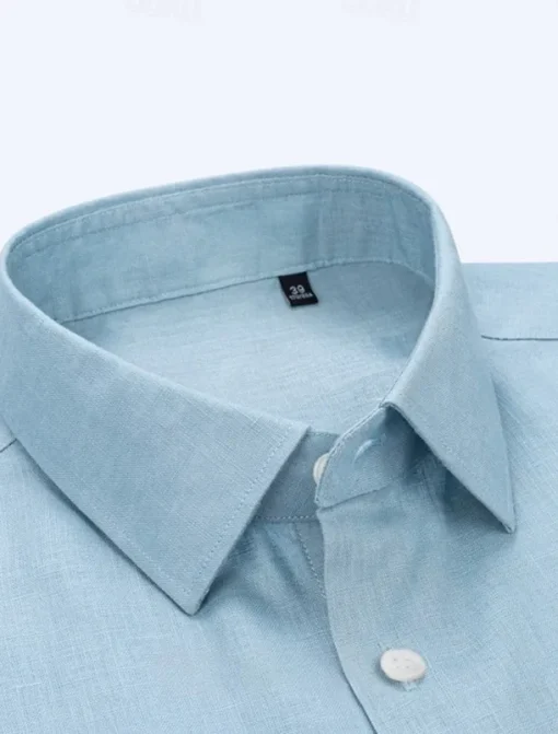 Men's 100% Linen Shirt wash-and-wear no-iron Blue Army Green Beige Long Sleeve Solid Color Rolled collar Outdoor Causal Buttons Clothing Apparel Daily Casual Daily Leisure