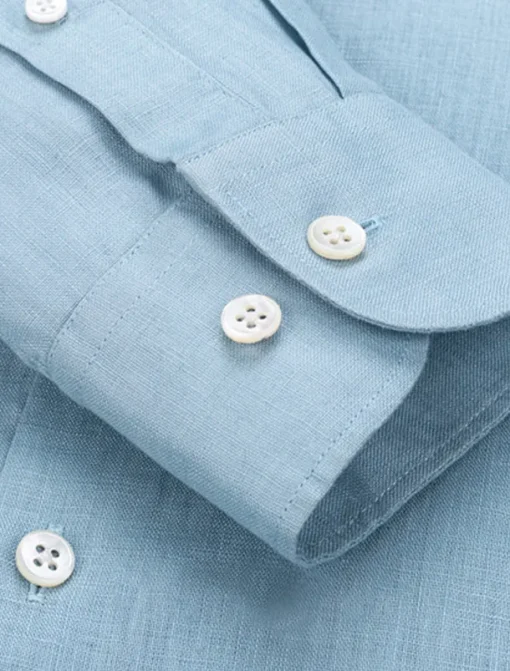 Men's 100% Linen Shirt wash-and-wear no-iron Blue Army Green Beige Long Sleeve Solid Color Rolled collar Outdoor Causal Buttons Clothing Apparel Daily Casual Daily Leisure