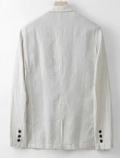 Men's 100% Linen Blazer Blazer Business Cocktail Party Wedding Party Fashion Casual Spring Autumn / Fall 100% Linen Plain Pocket Buttons Comfortable Single Breasted Blazer White Navy Blue khaki Gray