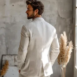 Men's 100% Linen Blazer Jacket Wedding Party Anniversary Summer Spring Linen Solid Color Single Breasted One-button Blazer Blue Beige