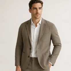 Men's 100% Linen Blazer Jacket Wedding Party Anniversary Summer Spring Linen Solid Color Single Breasted One-button Blazer Blue Beige