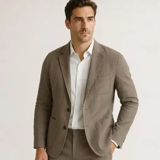 Men's 100% Linen Blazer Jacket Wedding Party Anniversary Summer Spring Linen Solid Color Single Breasted One-button Blazer Blue Beige