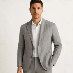 Men's 100% Linen Blazer Jacket Wedding Party Anniversary Summer Spring Linen Solid Color Single Breasted One-button Blazer Blue Beige